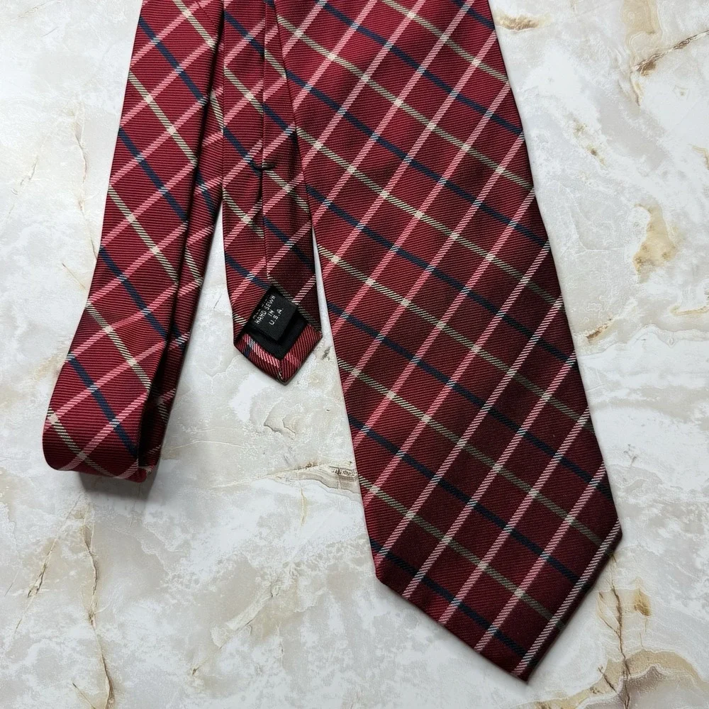 NWOT Jos. A. Bank Men's Silk Necktie‎ Red Blue Green Plaid 3 3/4 x 59
